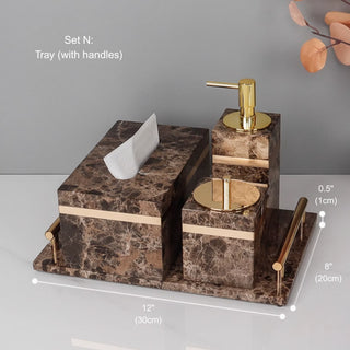 Luxury Premium Natural Brown Marble Bathroom Vanity Set Organizer | Spa Style Accessories