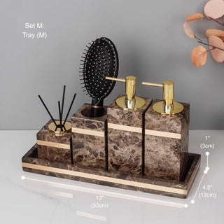 Luxury Premium Natural Brown Marble Bathroom Vanity Set Organizer | Spa Style Accessories
