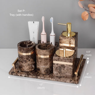 Luxury Premium Natural Brown Marble Bathroom Vanity Set Organizer | Spa Style Accessories
