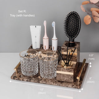 Luxury Premium Natural Brown Marble Bathroom Vanity Set Organizer | Spa Style Accessories