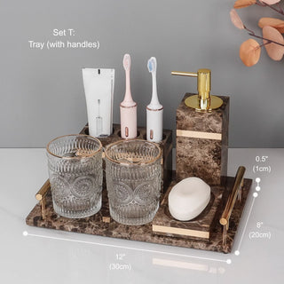 Luxury Premium Natural Brown Marble Bathroom Vanity Set Organizer | Spa Style Accessories