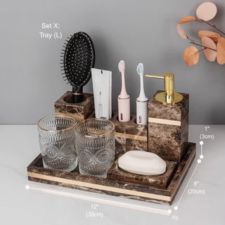 Luxury Premium Natural Brown Marble Bathroom Vanity Set Organizer | Spa Style Accessories