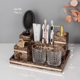 Luxury Premium Natural Brown Marble Bathroom Vanity Set Organizer | Spa Style Accessories