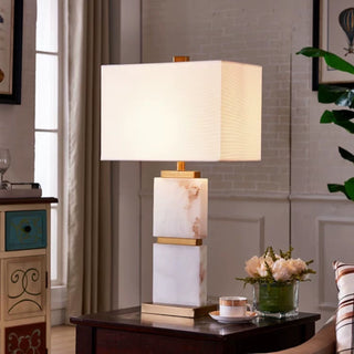 Lyra Tiered Marble Block Table Lamp | Layered Natural Marble & Gilded Dividers | Luxe Living Room Lighting