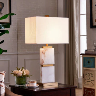 Lyra Tiered Marble Block Table Lamp | Layered Natural Marble & Gilded Dividers | Luxe Living Room Lighting