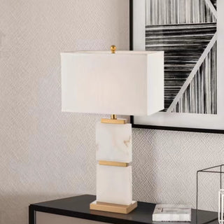 Lyra Tiered Marble Block Table Lamp | Layered Natural Marble & Gilded Dividers | Luxe Living Room Lighting