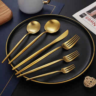 Matte Gold / Silver Dining Utensils Set of 4 | Elegant Chic Forks, Knives, Spoons Set