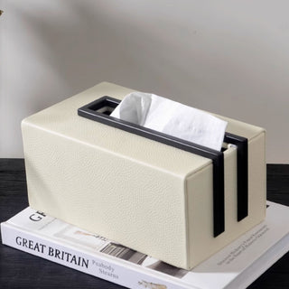 Minimalist Contrast Rectangular Tissue Case | Cream & Black Accent Design