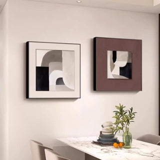 (Prints) Minimalist Geometric Abstract Art Set of 2 | Neutral Tones & Bold Forms | Square Wall Decor