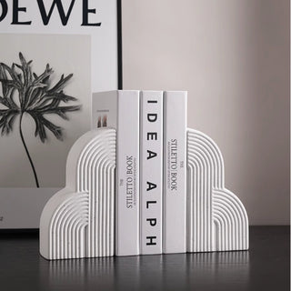 Minimalist White Cloud Ceramic Bookends Set of 2 | Nordic Abstract Arch Book Supports