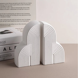 Minimalist White Cloud Ceramic Bookends Set of 2 | Nordic Abstract Arch Book Supports