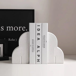Minimalist White Cloud Ceramic Bookends Set of 2 | Nordic Abstract Arch Book Supports