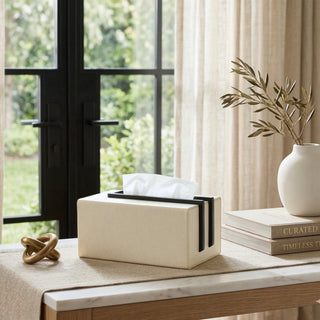 Italian Premium Leather Tissue Case | Minimalist Contrast | White & Black
