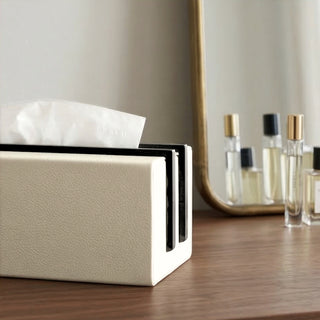 Italian Premium Leather Tissue Case | Minimalist Contrast | White & Black