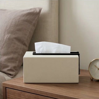 Italian Premium Leather Tissue Case | Minimalist Contrast | White & Black