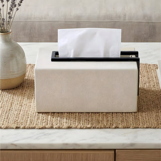 Italian Premium Leather Tissue Case | Minimalist Contrast | White & Black