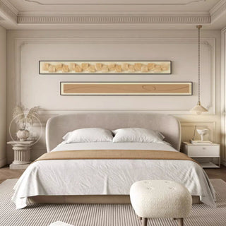 Modern 3D Natural Wood & Linen Wall Art Set of 2 | Geometric Wood Blocks