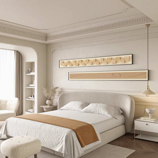 Modern 3D Natural Wood & Linen Wall Art Set of 2 | Geometric Wood Blocks