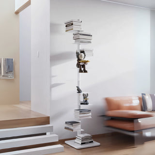 Modern Minimalist Vertical Bookshelf | Slim Space-Saving Pole Display Shelf for Small Spaces & Apartments