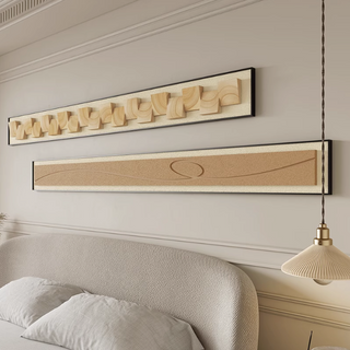 Modern 3D Natural Wood & Linen Wall Art Set of 2 | Geometric Wood Blocks