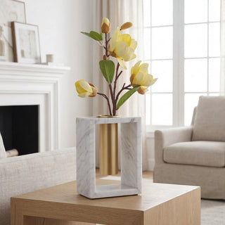 Natural Marble Vase with Brushed Brass Tube | Luxe Contemporary Flower Holder