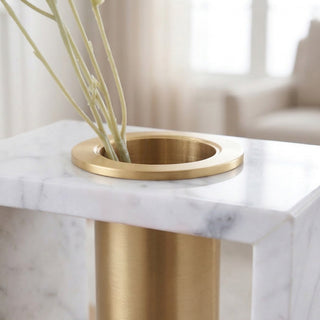Natural Marble Vase with Brushed Brass Tube | Luxe Contemporary Flower Holder