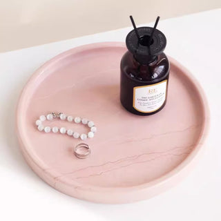 Natural Pink Stone Tray | Pink Circular Valet | Modern Minimalist Catchall
