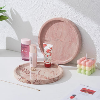 Natural Pink Stone Tray | Pink Circular Valet | Modern Minimalist Catchall