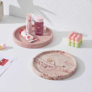 Natural Pink Stone Tray | Pink Circular Valet | Modern Minimalist Catchall