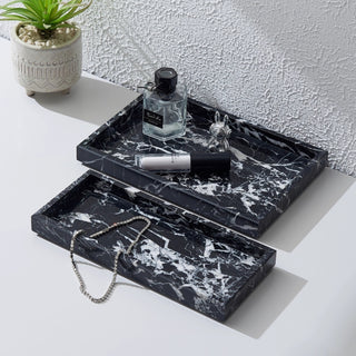 Nero Marquina Marble Tray | Natural Black Marble Rectangular Valet | Modernist Desk & Dresser Tray