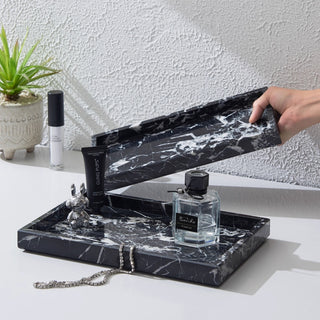 Nero Marquina Marble Tray | Natural Black Marble Rectangular Valet | Modernist Desk & Dresser Tray