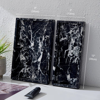Nero Marquina Marble Tray | Natural Black Marble Rectangular Valet | Modernist Desk & Dresser Tray