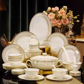 Opulent Gold Rimmed Dinnerware Set | Royal Style Tableware for Wedding & Special Occasion Dinnerware
