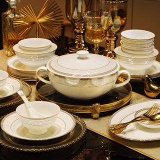 Opulent Gold Rimmed Dinnerware Set | Royal Style Tableware for Wedding & Special Occasion Dinnerware