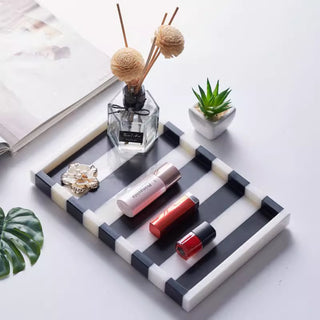 Orsay Striped Marble Tray | Black & White Stone | Parisian Valet
