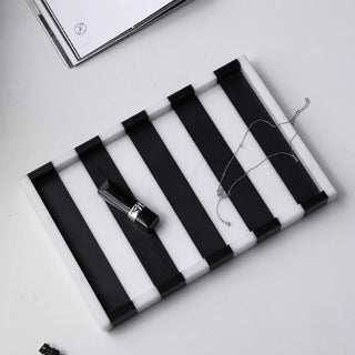 Orsay Striped Marble Tray | Black & White Stone | Parisian Valet