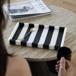 Orsay Striped Marble Tray | Black & White Stone | Parisian Valet