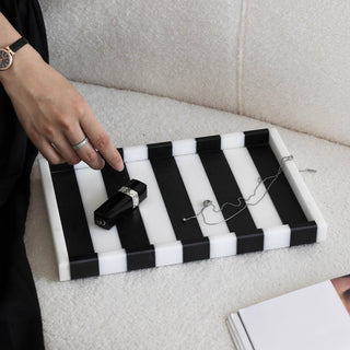 Orsay Striped Marble Tray | Black & White Stone | Parisian Valet
