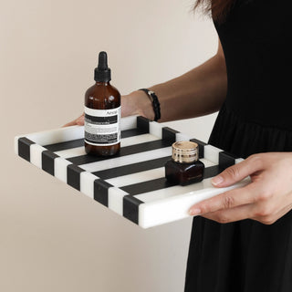 Orsay Striped Marble Tray | Black & White Stone | Parisian Valet