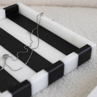 Orsay Striped Marble Tray | Black & White Stone | Parisian Valet