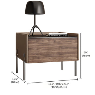 Oslo Wood & Leather Bedside Table | Solid Wood with Steel Legs | Masculine, Modern Nightstand