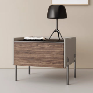 Oslo Wood & Leather Bedside Table | Solid Wood with Steel Legs | Masculine, Modern Nightstand