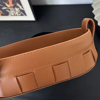 Oval Woven Leather Storage Caddy | Equestrian Tan Valet Tray | for Keys, Cosmetics, and Remotes