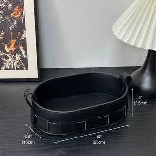 Oval Woven Leather Storage Caddy | Equestrian Tan Valet Tray | for Keys, Cosmetics, and Remotes