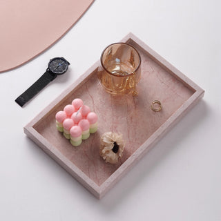 Pink Marble Rectangular Valet Tray | Natural Stone Catchall | Vanity Organizer