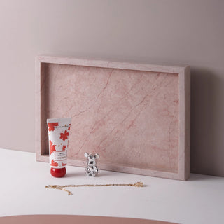 Pink Marble Rectangular Valet Tray | Natural Stone Catchall | Vanity Organizer