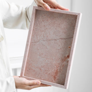 Pink Marble Rectangular Valet Tray | Natural Stone Catchall | Vanity Organizer