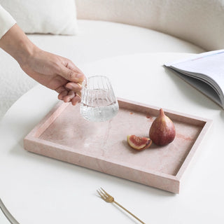 Pink Marble Rectangular Valet Tray | Natural Stone Catchall | Vanity Organizer