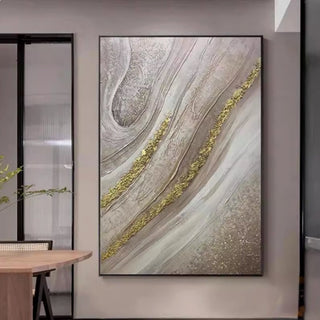 (Print) Fluid Gold & Beige Shimmer Art Print | Contemporary Framed Wall Décor