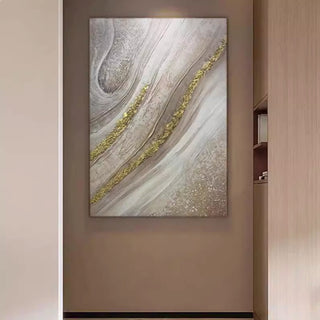 (Print) Fluid Gold & Beige Shimmer Art Print | Contemporary Framed Wall Décor